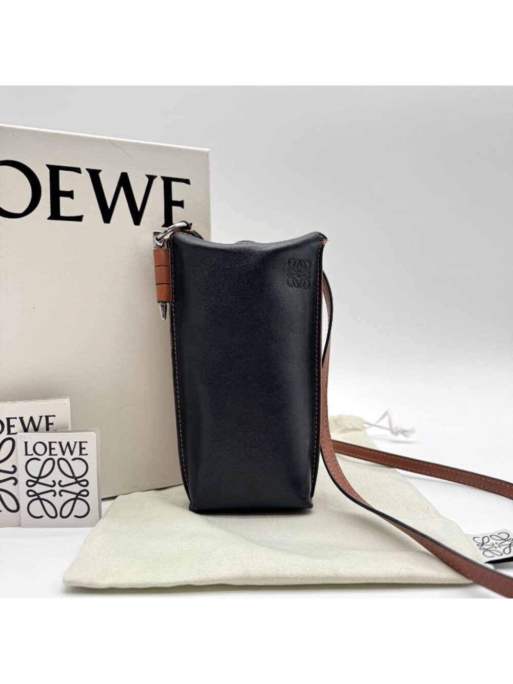 Loewe Shoulder Bag Gate Pocket Leather Black Brown